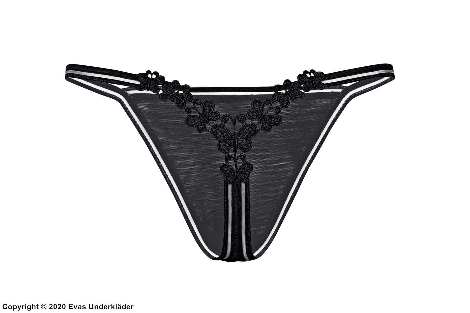 Romantic G-string, lace application, double straps, butterfly